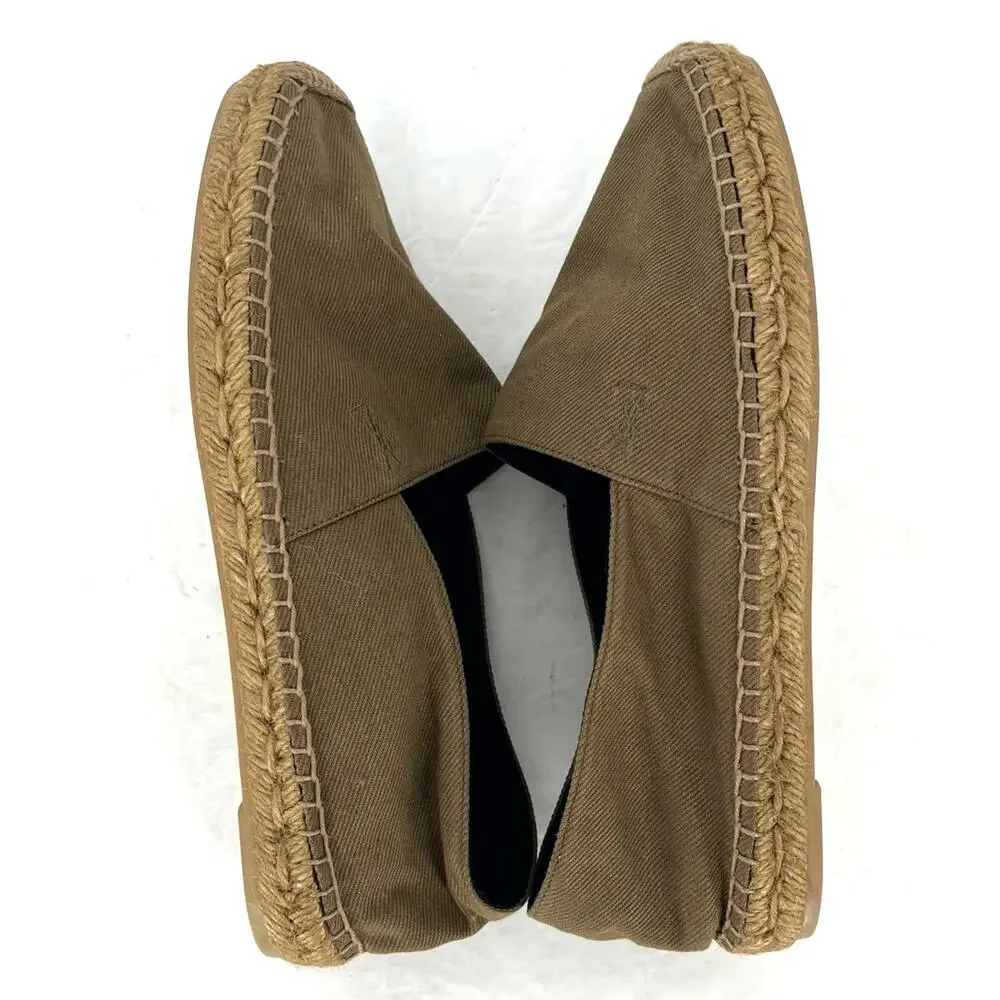 Saint Laurent YSL Cassandre Espadrilles Womens 39.5 Khaki Canvas Flats